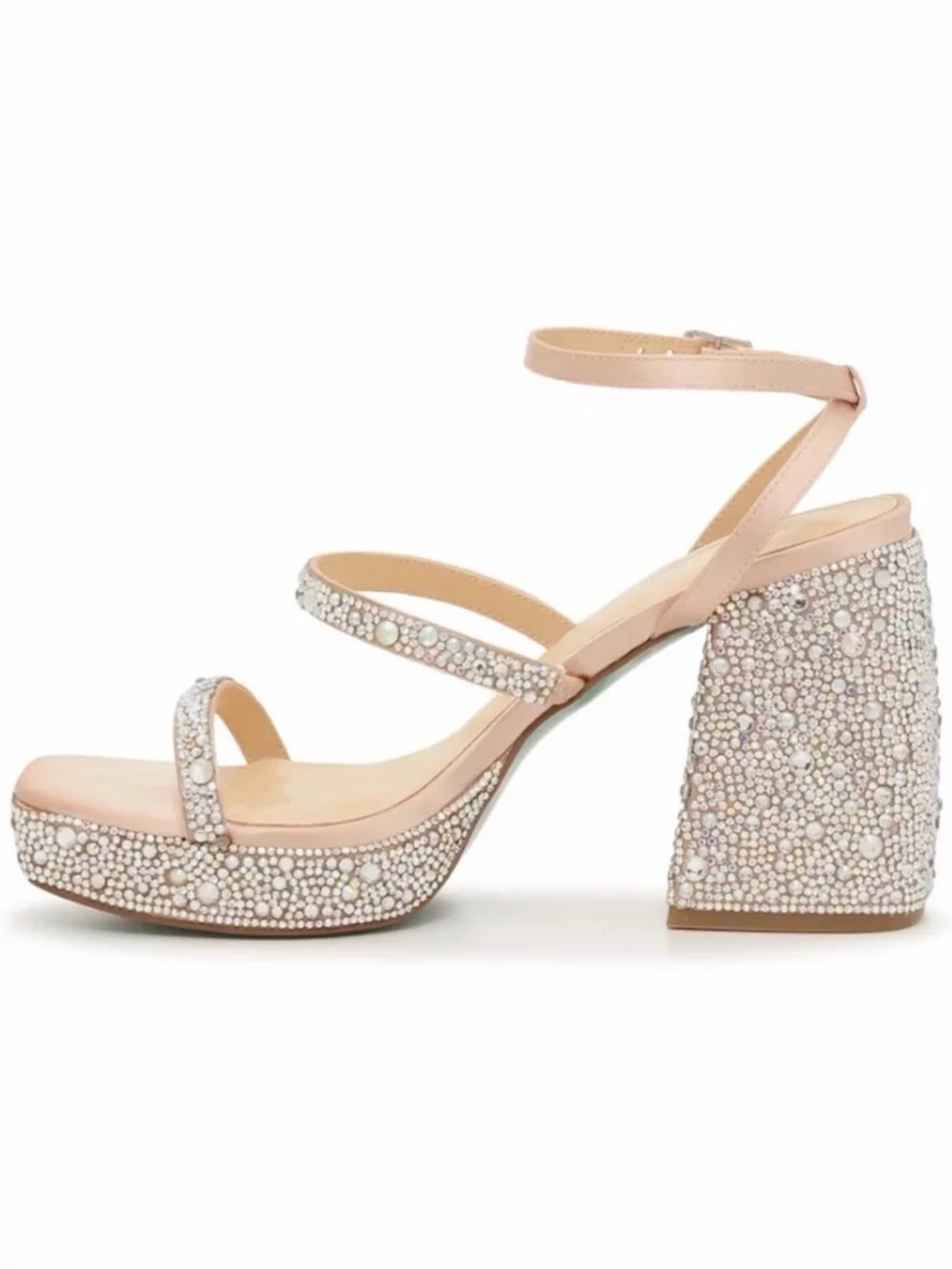 Betsey Johnson Blush Pink Crystal Embellished Block Heel Sandals